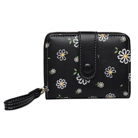 XFSRG Geldbörse Damen Geldbeutel Blumen Portemonnaie Klein Portmonee Orgel-Stil Brieftasche Frauen Geldbörse Lanyard Portmonee Münzfach Geldbeutel Vielen Fächern Zipper Kurzformat Portemonnaie