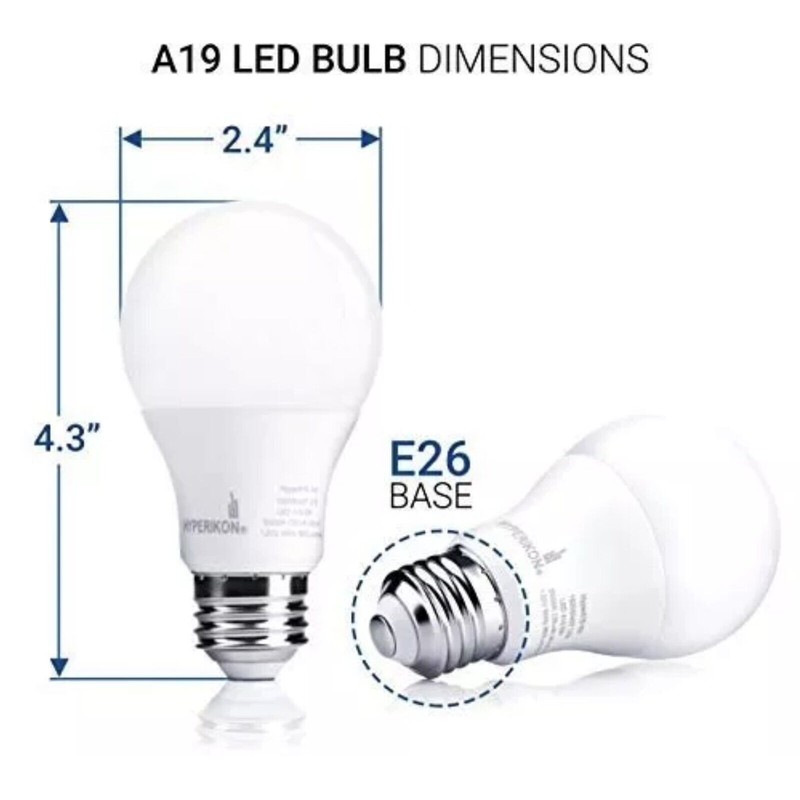 Hyperikon Dimmable LED Light Bulbs A19 9W=60W 3000K E26 -