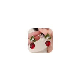 Strawberry Earrings Red Fruit Dangle Flower Leaf Stud Earrings for Women Cute Fun Drop Jewelry Unique Lightweight Gifts for Women Trendy