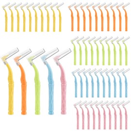 TMBMLPP L Shaped Interdental Brushes, 100pcs Interdental Brushes Mixed Pack with Non-Slip Handle & Dustproof Cover, Plastic Dental Brushes, Angle Interdenta l Brushe for Teeth Cleaning, 5 Size,5 Color