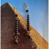 Artisan Egyptian Revival, Deco Styled Drop Earrings, Black, Gold Stripes,
