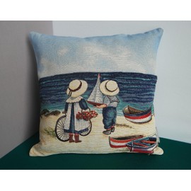 Sandner Cushion Cover Tapestry Beach Idyll – Beach Children 45 x 45 cm Cushion Cover Sofa Cushion Decorative Cushion 1 Piece