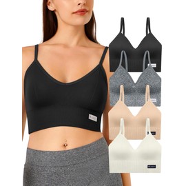 4Leezy Sports Bras for Women- Wireless Soft Workout Tops Padded Seamless Fitness Bralettes Comfort Cami Tank S-XXL