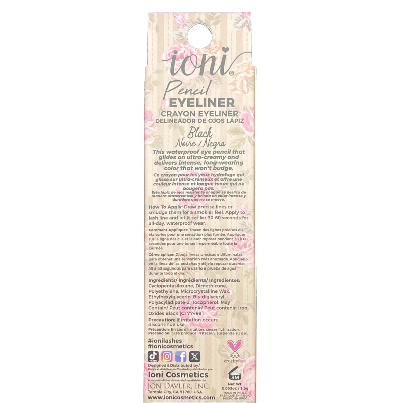 IONI “Ultra Creamy” Waterproof Pencil Eyeliner (Intense Black) NIB -