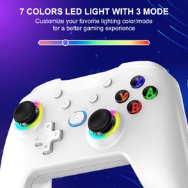 Diswoe Controller for Switch/Switch Lite/OLED/PC, Pro Controller for Switch, Controller for Switch Wireless with 7-Colour RGB LEDs Wake Up Function, Turbo, Gyro Axis, Adjustable, Vibration, Screenshot