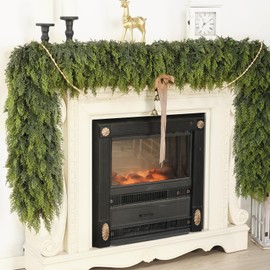 9FT Real Touch Christmas Cedar Garland - 1PCS, Artificial Pine Needles Garlands Realistic Fake Green Faux Garland for Holiday Fireplace,Table,Window,Stairs,Mante,Indoor Outdoor Decor