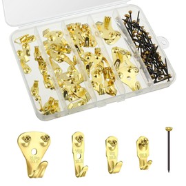 Pack of 120 Picture Hangers with Nails, Picture Hooks Robust Picture Hanging Tool, 4 Sizes 10-50 lbs for Heavy Pictures, Photo Frames, Mirrors, Clothes