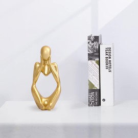 Generisch Moderne Skulptur Deko für Wohnzimmer - Bücherwurm Figur aus Harz | Schwarz Weiß Gold Abstrakte Kunst | Bürodekoration & Regal Deko (A-Gold Denken)
