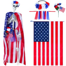 Muximud 4 Pcs Skeleton Clothes Accessories 4th of July Decoration, Giant Sized Skeleton Costume Clothing for Patriotic Garden Lawn Outdoor Decor