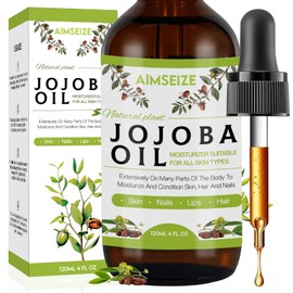 AIMSEIZE Organic Jojoba Oil for Hair - Pure Jojoba Oil for Hair Growth - Organic Jojoba Oil for Skin - Deeply Moisturizing Jojoba Carrier Oil Provides 24 Hours of Moisture - 4（OZ）