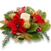 YULETIME 18-in Centerpiece with Flameless LED Candle Holder, Red Magnolia