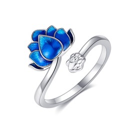 AXOMY Lotus Flower Ring 925 Sterling Silver Blue Lotus Flower Ring Jewelry Gift for Women, Sterling Silver, No Gemstone