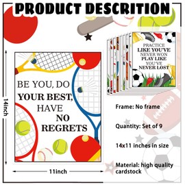 9 Pcs Graduation Sports Motivational Posters for Classroom Inspirational Art Football Baseball Basketball Poster Back to School Decoration for Team Coach Bedroom Classroom Playroom Living Room