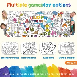 Under The Sea Party Decorations Coloring Tablecloth & Giant Poster 30x72 Inch - Ocean Theme Kit with Treasure Hunt Game, Sea Animal Crafts Activities for Birthday Classroom Home Supplies