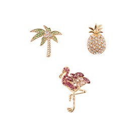 3 Pcs Rhinestone Crystal Brooch Pin Tack Pin Tropical Coconut Tree Flamingo Pineapple Skirt Cardigan Hat Scarf Pin Lapel Pin Shawl Pin