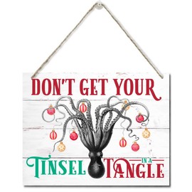 Beach Christmas Wooden Door Hanging Sign, Don't Get Your Tinsel in a Tangle", Merry Christmas Sign, Beach House Christmas Decor, Christmas Party Supplies Favors, Funny Christmas Gift 10 X 7.8 in