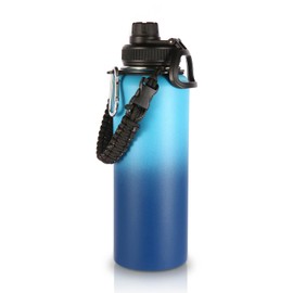 Volhoply 1200ml Insulated Water Bottles Paracord Handle, Stainless Steel Sports Bottle with Spout Lid,Vacuum Metal Travel Water Thermos with Wide Mouth,Reusable Water jug for Hiking(Green Pink,1 Set)