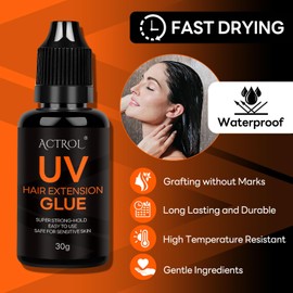 ACTROL UV Hair Extension Glue Kit V Light Hair Extension Glue UV Hair Extensions Glue Professional Hair Extensions Glue UV Dry Waterproof Mild UV Light Hair Glue Remover 30g