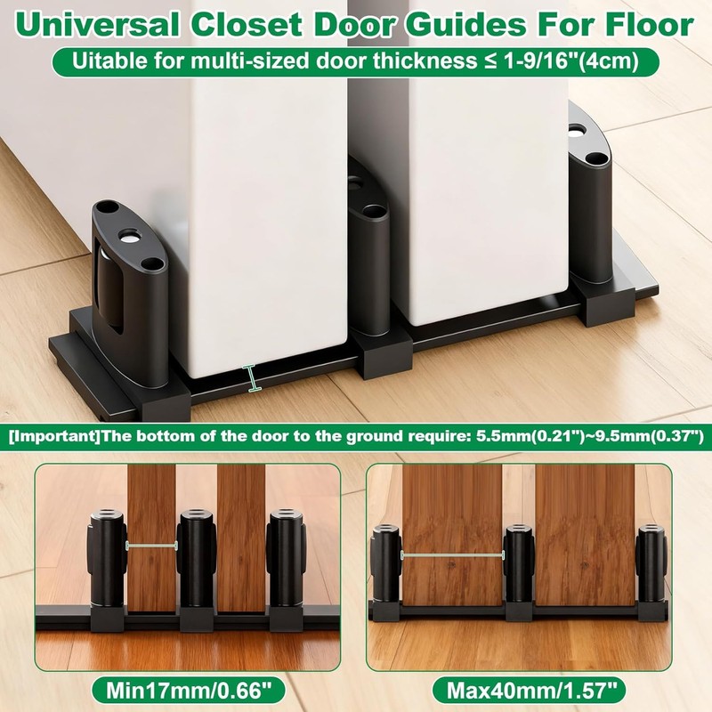 3-Roller Adjustable Sliding Closet Door Floor Guide Upgrade Kit