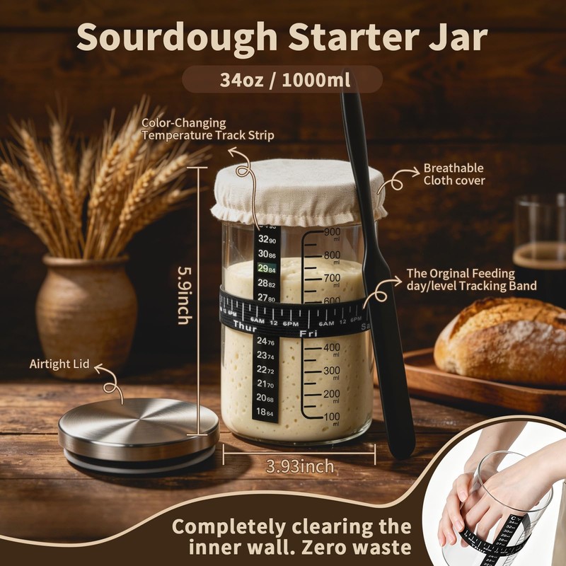 Sourdough Starter Kit with Proofing Basket,bread baking supplies & 34oz