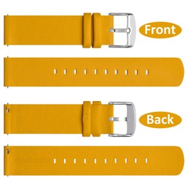 Wocci Thin Flat Watch Straps for Men and Women, Top Grain Leather, Quick Change Replacement Straps, 18 mm / 20 mm / 22 mm, Yellow (Silver Buckle), 20mm