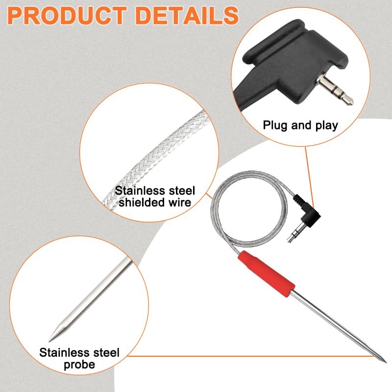 Meat Thermometer,Bbq Meat Probe Air Temperature Thermometer Probe Replacement Compatible