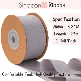 Sinbeon Gift Ribbon, Grey, 3.8 cm, 23 m, Chiffon Fabric Satin Ribbon, Decoration for Wedding, Gift Wrapping, Bouquet, Party, Home