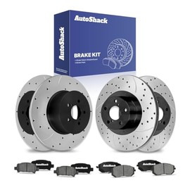 AutoShack Front & Rear Drilled & Slotted Brake Rotors Ceramic Brake Pads | Replacement for 2006-2009 Subaru Legacy 2.5L 3.0L AWD | E-Coated | 12-PC Brake Kit | ShadowGuard