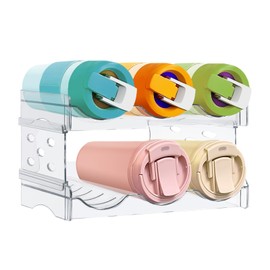 Stackable Bottle Organizer, Clear PET Tumbler Organizer, Non-Slip Water Bottle Holder for Kitchen Organization and Storage, Hold 6 Bottles