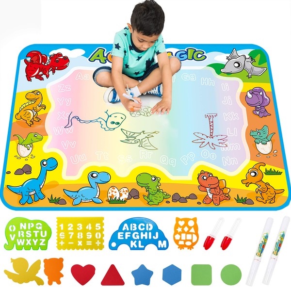 FREE TO FLY Large Aqua Drawing Mat for Kids Water Painting Writing Doodle Board Toy Color Aqua Magic Mat Bring Magic Pens Educational Travel Toys Gift for Boys Girls Toddlers Age 2 3 4 5 6