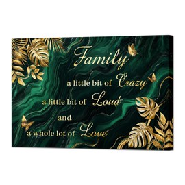 DuoBaorom Family is Everything Wall Art Emerald Green Gold Bedroom Decor 24x36 Tropical Leaves Canvas Print