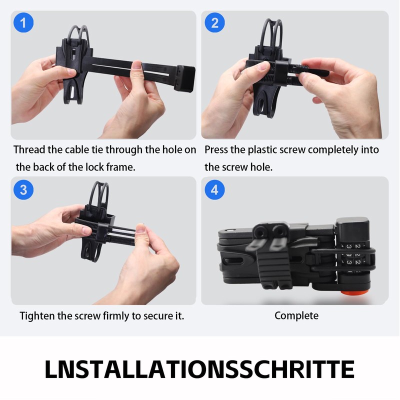 Folding Combination Lock - Hard Alloy Bike Lock with 4-Digit