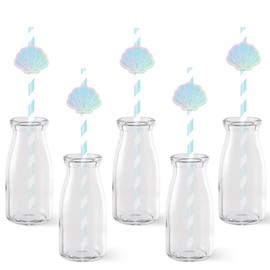 Serencatcher 50Pcs Seashell Paper Straws, Seashell Birthday Decorations Mermaid Party Disposable Drinking Decorative Paper Straws for Coastal Beach Ocean Theme Baby Shower Bachelorette Party Supplies