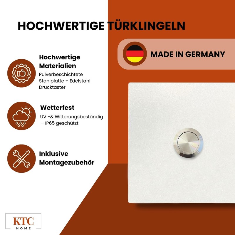KTC-Home Premium Doorbell Traffic White - Flat Push Button -