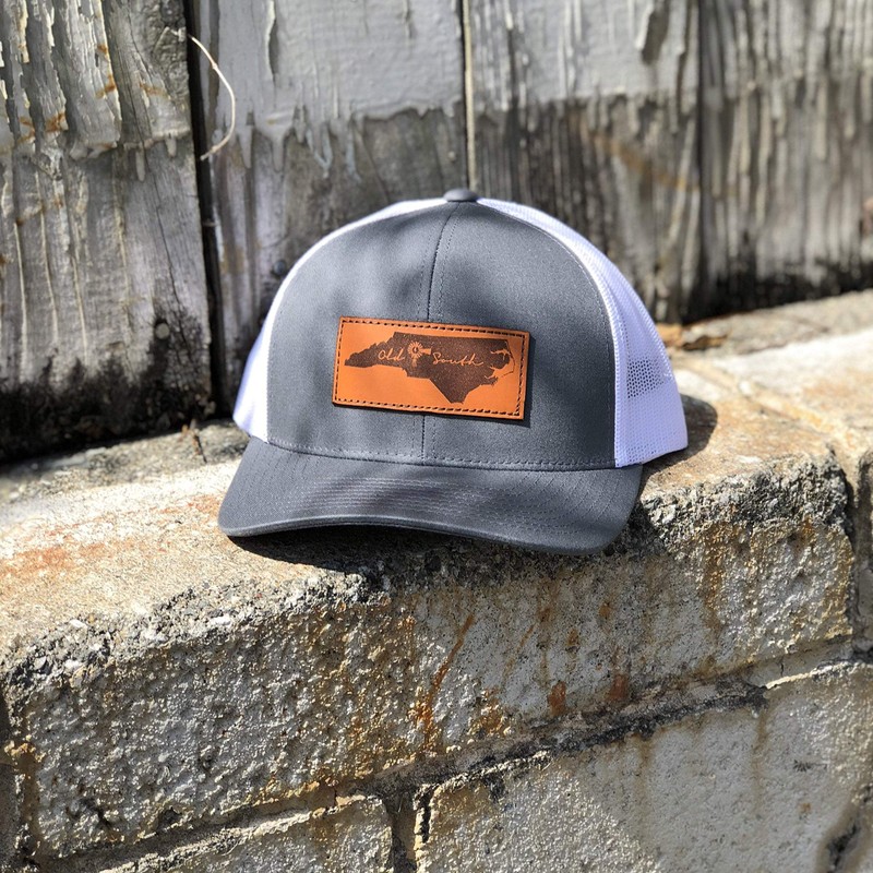 North Carolina Leather Patch - Trucker Hat Graphite/White
