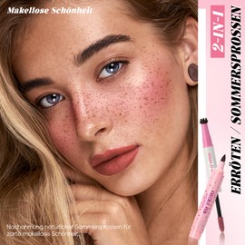 Noerrors Freckle Blush Pen und Soft Dots Pen für natürliche lebensechte falsche Sommersprossen, 2 in 1 Magic Fake Freckle Marker Rouge Sonnen geküsste Schminke mit Schwämmchen #Hellbraun & Liebespink