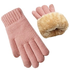 Hopsooken Winter Gloves for Women Touchscreen Warm Thermal ladies Wool Fleece Lined Cable Knit Gloves for Cold Weather(Pink)