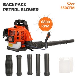 52CC 550CFM Leaf Blower 2 Stroke Backpack Gas Powered Leaf Blower, Grass Lawn Blower Air Cooling Gasoline Grass Blower Backpack Snow Blower for Garden