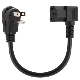 Short 1-Foot Nema Right Angle 5-15P to IEC 320 C13 Left Angled Power Cord, US 3-Prong Male to Left Angle IEC Female AC Power Cord