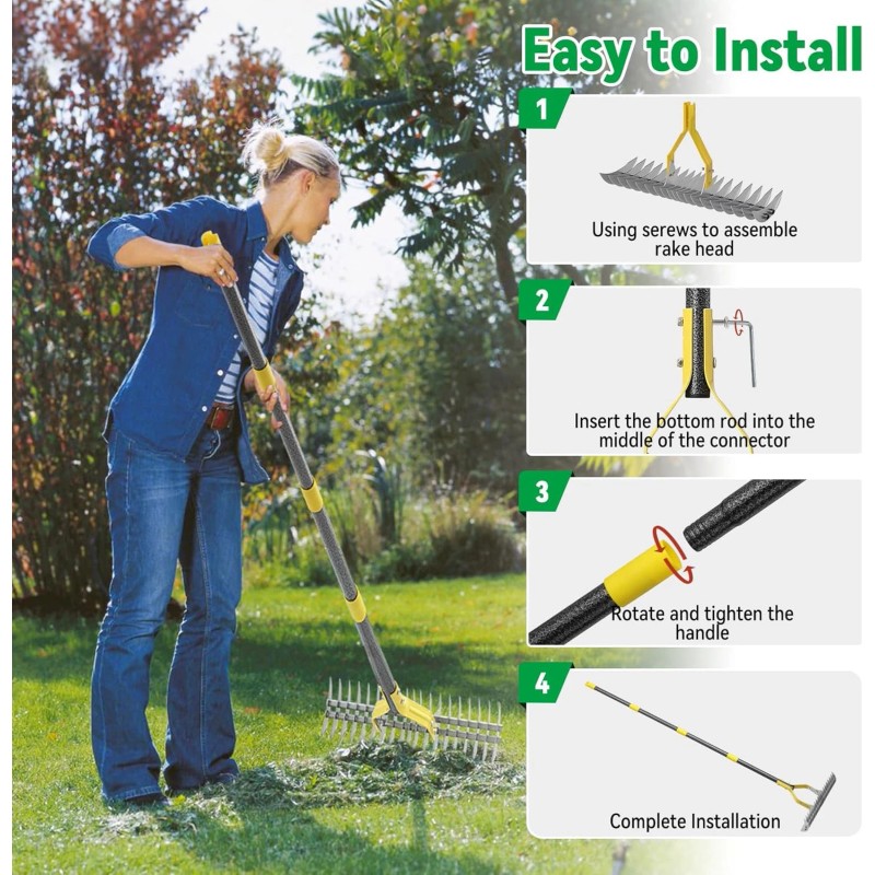 Nicecho Strong Dethatcher Rake 72" long /19 tines Garden tool