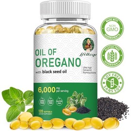 Oregano Oil 6000 mg (per serving) with Black Seed Oil —Immune Repair, Detox, Anti-Inflammatory, Eases Bloating — 120 Count:_two bottles