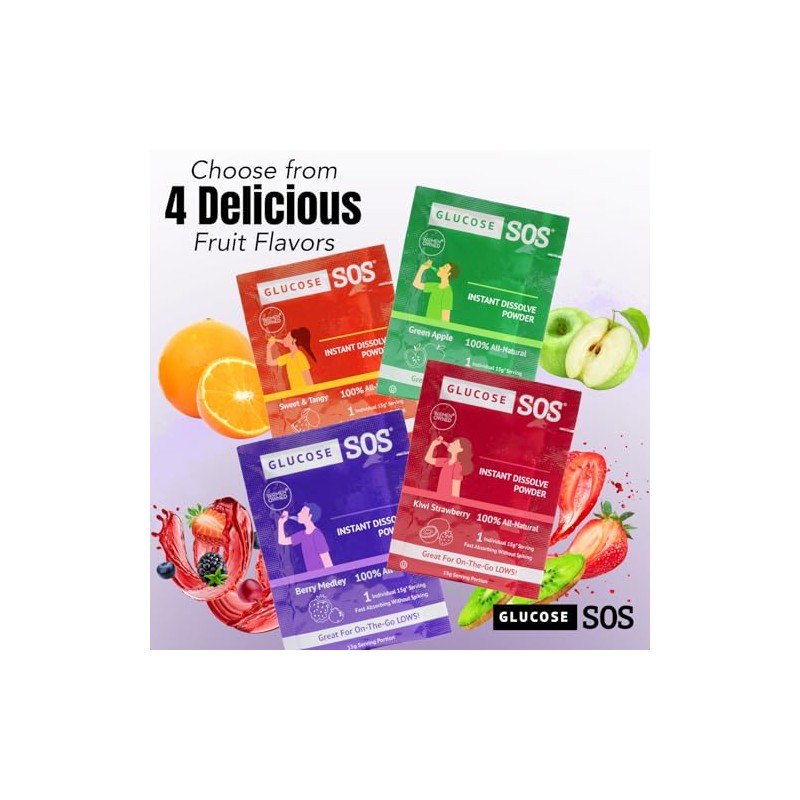 Glucosa SOS Sobres Glucose Powder Packets, Berry Flavor, 6 Count