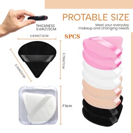 Hebterrka Pack of 8 Triangular Powder Puff with 4 Travel Cases, Triangular Make Up Puff, Reusable Velour Cosmetic Foundation Mixing Sponge, 4 Colours