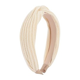 Statement Fashion Headband - Hair Accessories Bow Criss Cross Tie, Turban Fabric Wrap Bohemian Top Knot, Faux Pearl, Rattan Straw, Plaid, Gingham (Knit Knotted Headband - Natural)