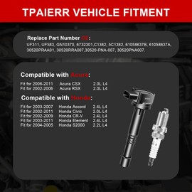 TPAIERR UF311 & 9807B-561BW Ignition Coil Pack and Iridium Spark Plugs Set of 4 Automotive Compatible with Honda Accord 2003-2007/Civic 06-11/CR-V 02-09/Element 03-11/Acura CSX 06-11/RSX 02-06 UF583