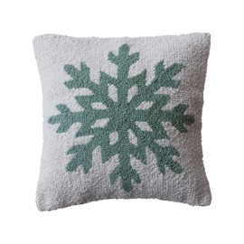Creative Co-Op Square Cotton Tufted Pillow with Snowflake and Chambray Back, Blue, Natural Mint