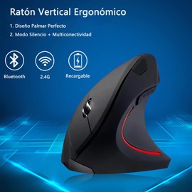 Mouse Ergonómico Inalámbrico Recargable con 3 Niveles dpi - Diseño Antifatiga, 7 Días de Duración, Conexión Estable 2.4Ghz, Compatible Windows/Mac (Negro)