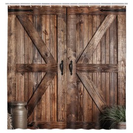 Jipusai Rustic Barn Door Shower Curtain for Bathroom, Retro Countryside Wood Board Bathroom Decor Curtain Sets,Art Vintage Famhouse Western Bath Curtains RV Shower Curtains with Hooks 60X70IN