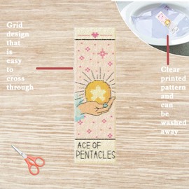 FREEBLOSS Set of 6 Cross Stitch Bookmark Set, Stamped Cross Stitch Tarot Cards, Theme Embroidery Set with Instructions for Adults, 8 x 2.4 Inches