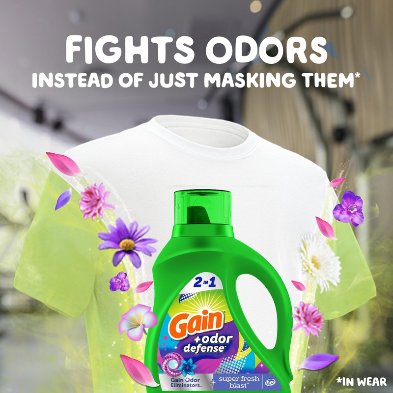 Gain + Odor Defense Liquid Laundry Detergent, Super Fresh Blast